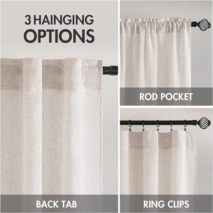MIULEE White Linen Curtains 90 Inch Long 2 Panels Set for Bedroom Living Room, Soft Thick Linen Textured Window Drapes Semi Sheer Light Filtering Rod Pocket Back Tab Burlap Look Farmhouse Decor