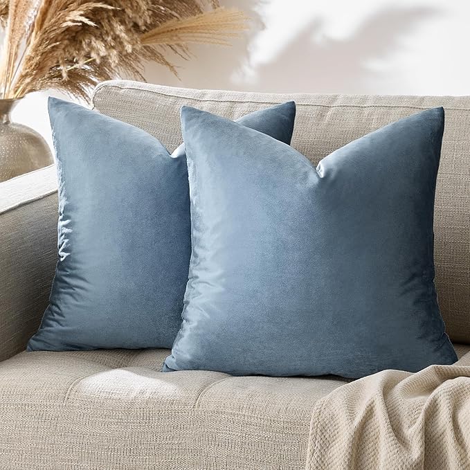 GIGIZAZA Decorative Throw Pillow Covers 24 x 24,Set of 2 Sofa Cushion Stone Blue Pillow Covers,Velvet Pillow Square Cushion Covers