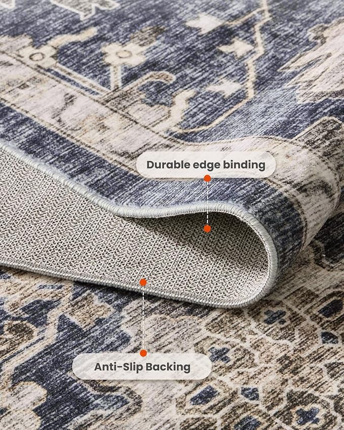 AMADA HOMEFURNISHING 2'6"x8' Washable Area Rug, Low-Profile Entryway Rug with Non-Slip Backing & Durable Edge Binding, Vintage Rug Pattern, Small Rugs for Entryway, Kitchen & Living Room