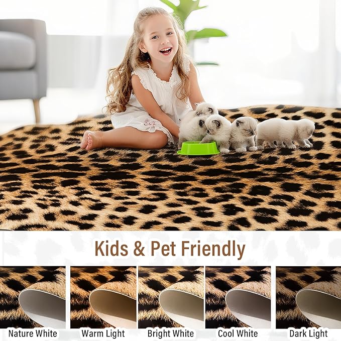 AROGAN Premium Leopard Print Rug 5.2x6.2 Feet, Machine Washable Faux Fur Cheetah Rug, Non-Slip Animal Print Hide Leopard Skin Area Rug for Bedroom Living Room Home Decor