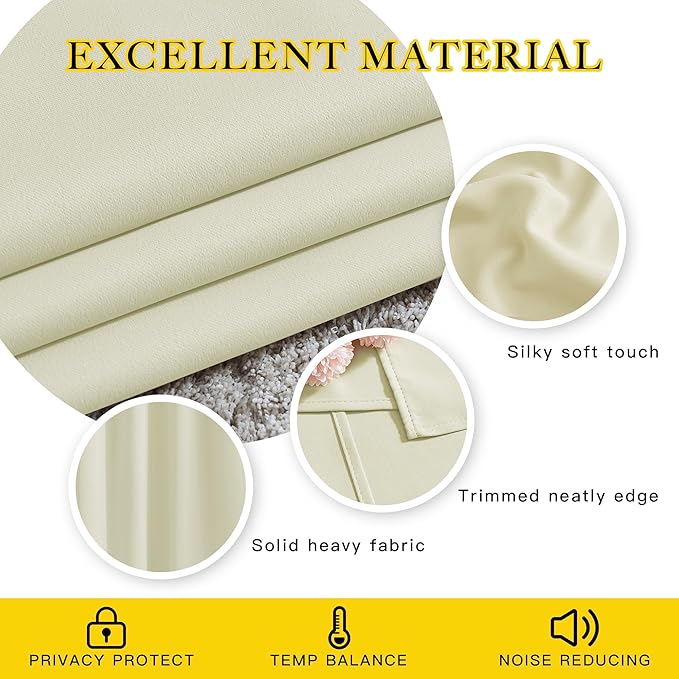 NICETOWN Room Darkening Curtains and Drapes for Bedroom - Grommet Energy Saving Thermal Insulated Light Blocking Window Treatments for Kitchen (Beige, 1 Pair, W37 x L48)