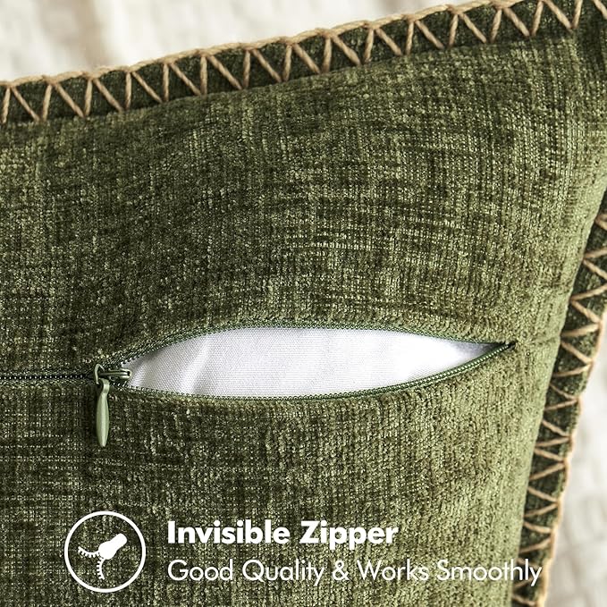 MIULEE Pack of 2 Couch Throw Pillow Covers 16x16 Inch Olive Green Farmhouse Decorative Pillow Covers with Stitched Edge Soft Chenille Solid Dyed Spring Pillow Covers for Sofa Bed Living Room