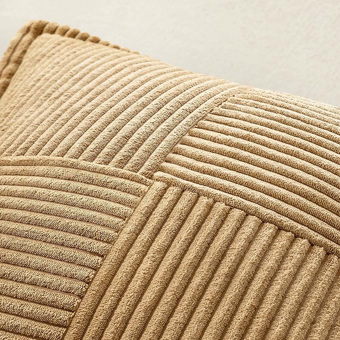 MIULEE Decorative Throw Pillow Covers for Couch Bed Livingroom 20x20 Inch Set of 2 Brown Boho Accent Throw Pllows Broadside Striped Patchwork Soft Corduroy Pillowcases