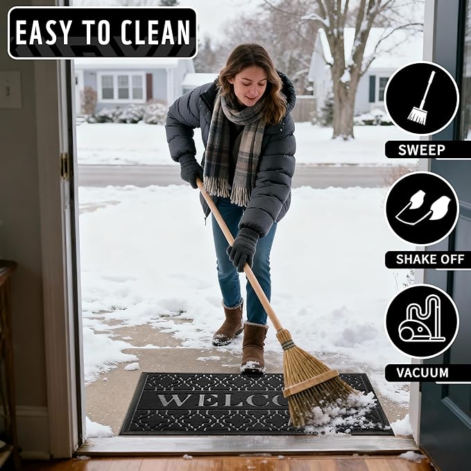 Yimobra Welcome Mat Outdoor Indoor, All-Season Waterproof Front Door Mat Outside Entrance, All-Weather Heavy Duty Non-Slip Doormat, Low Profile Porch Patio Entrance Mats, 60x36, Black