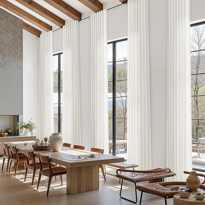 Extra Long Beige White Linen Curtains 126 Inch for Living Room 2 Panels Set Rod Pocket Back Tab Light Filtering Semi Sheer Soft Linen Window Curtain Privacy High Ceiling Drapes for Farmhouse 52x126