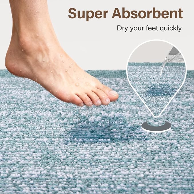 Bathroom Rugs 24x17 Non Slip Washable, Dusty Blue Bath Mat for Bathroom Floor Tub, Soft Absorbent Quick Dry Mats for Shower, Bathtub,Home Decor