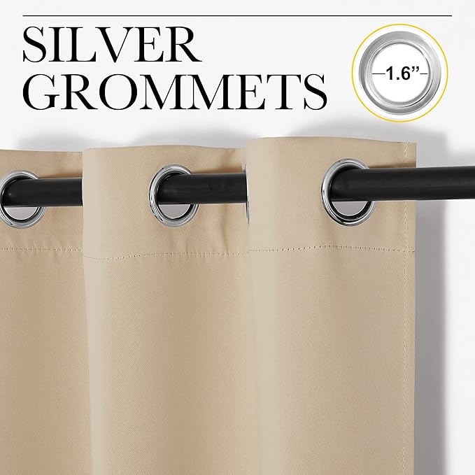 NICETOWN Bedroom Blackout Curtains Panels, 1 Pair, 55 inches by 94 Inch, Biscotti Beige, Triple Weave Energy Saving Thermal Insulated Solid Grommet Blackout Draperies for Patio