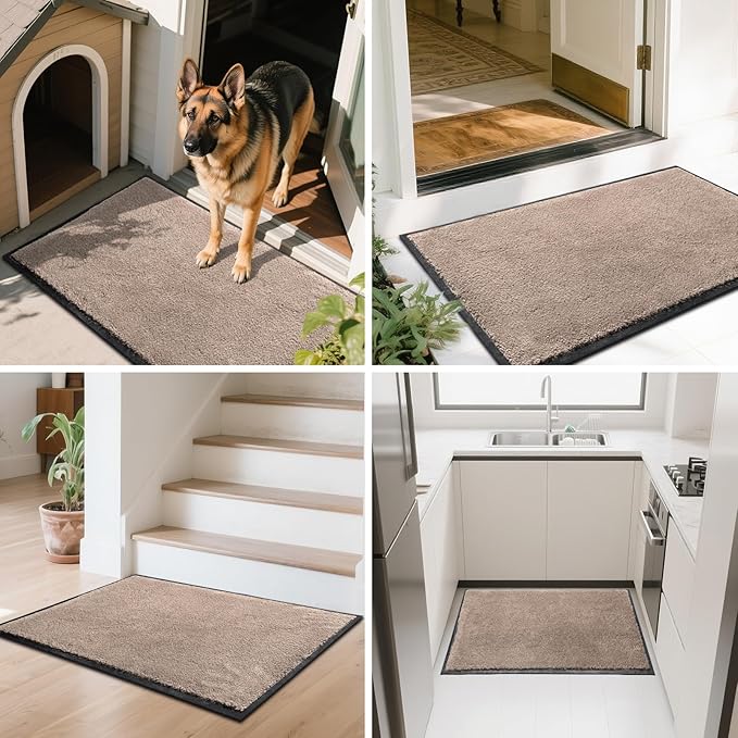 Mibao Dirt Trapper Door Mat for Indoor Outdoor, Waterproof All-Season, All-Weather Doormat, Heavy Duty Non-Slip Entrance Rug, Low Profile Absorbent Entrance Mat Carpet, 30" x 18", Beige