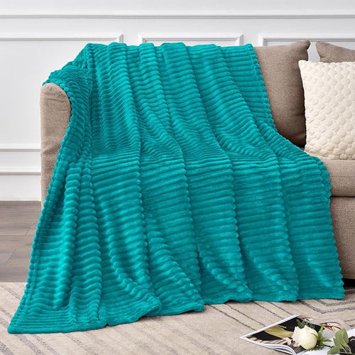 BEDELITE Fleece Blanket Twin Size – 3D Ribbed Jacquard Soft and Warm Decorative Fuzzy Blankets – Cozy, Fluffy, Plush Lightweight Throw Blankets for Couch, Bed, Sofa(Blue, 60x80 inches)