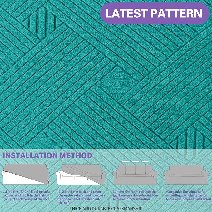 ZNSAYOTX Super Stretch Sofa Cover (72"-92"), New Striped Sofa Covers Fitted Slipcovers with Elastic Bottom, Dog Cat Pets Proof Spandex Washable Fabric Comfortable & Durable (Peacock Teal, Sofa)