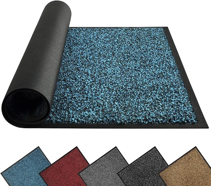 Mibao Front Door Mat, Dirt Trapper Welcome Mat for Outdoor Indoor, Non-Slip Waterproof Doormat, Durable Machine Washable Low Profile Entry Rug for Back Door Outside Patio Porch, 72" x 48", Blue