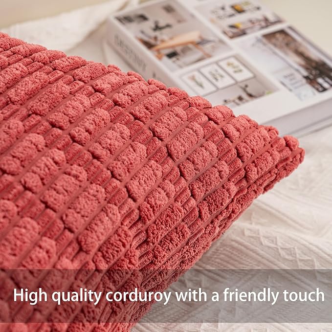 Pack of 2 Corduroy Decorative Throw Pillow Covers 16x16 Inch Soft Striped Pillow Covers Modern Farmhouse Home Decor for Sofa Living Room Couch Bed（Cranberry Red）