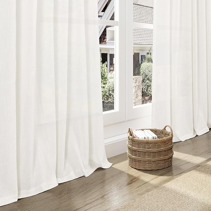 Nanspring Neutral Linen Curtains 63 Inch Length for Living Room Light Filtering Semi Sheer Curtain Coastal Modern Farmhouse Decor Drapes for Bedroom Back Tab and Rod Pocket 52x63, 2 Panels