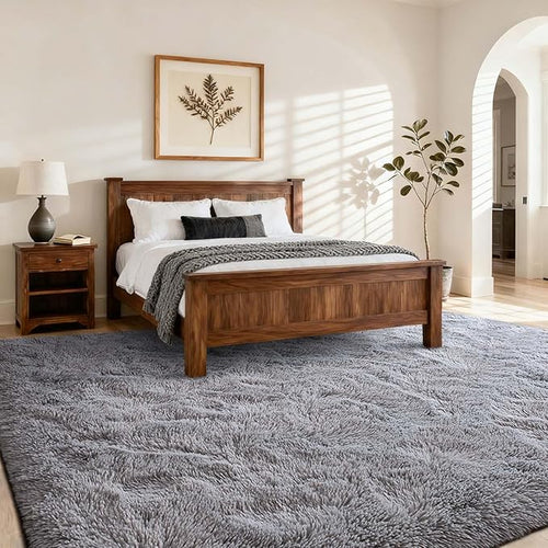 5x7 Ft Shag Area Rug for Bedroom, Ultra Soft Fluffy Furry Rugs for Living Room Indoor Floor, Aesthetic Carpet for Kids Home Decor (Light Grey)