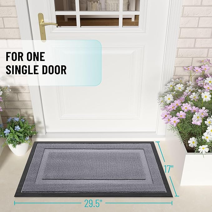 OLANLY Front Door Mat Indoor Outdoor Entrance, Waterproof All-Season, All-Weather Doormat, Sturdy Natural Rubber, Low Profile, Easy Clean Patio Porch Entryway Mat, 47x32, Classic Gray