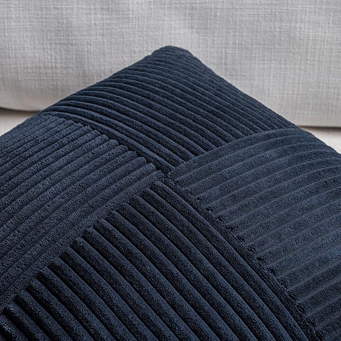 Fancy Homi 2 Packs Navy Blue Decorative Throw Pillow Covers 22x22 Inch for Living Room Couch Bed Sofa, Rustic Farmhouse Boho Home Decor, Soft Corss Corduroy Patchwork Accent Cushion Case 55x55 cm