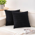Pack of 2 Corduroy Decorative Throw Pillow Covers 16x16 Inch Soft Striped Pillow Covers Modern Farmhouse Home Decor for Sofa Living Room Couch Bed（Black）