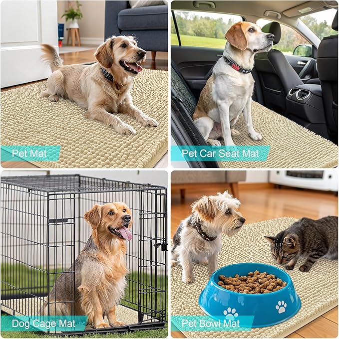 OLANLY Dog Door Mat for Muddy Paws 40x24, Absorbs Moisture and Dirt, Absorbent Non-Slip Washable Doormat, Quick Dry Chenille Mud Mat for Dogs, Entry Indoor Entryway Carpet for Inside Floor, Sand