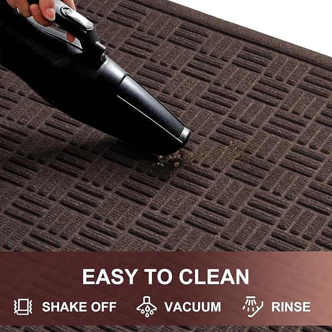 Mibao Front Door Mat Indoor Outdoor Entrance, Dirt Trapping Waterproof All-Season, All-Weather Doormat, Non-Slip Durable Natural Rubber Low Profile Easy Clean Patio Entrance Mat, 36" x 24", Coffee