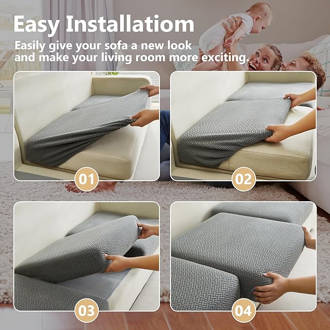 Couch Cushion Covers for Sofa Couch Covers Wear-Resistant Universal Sofa Cover Washable Stretch for Sectional Slipcovers (Texture-Gray,Large Triple Seat Cover)