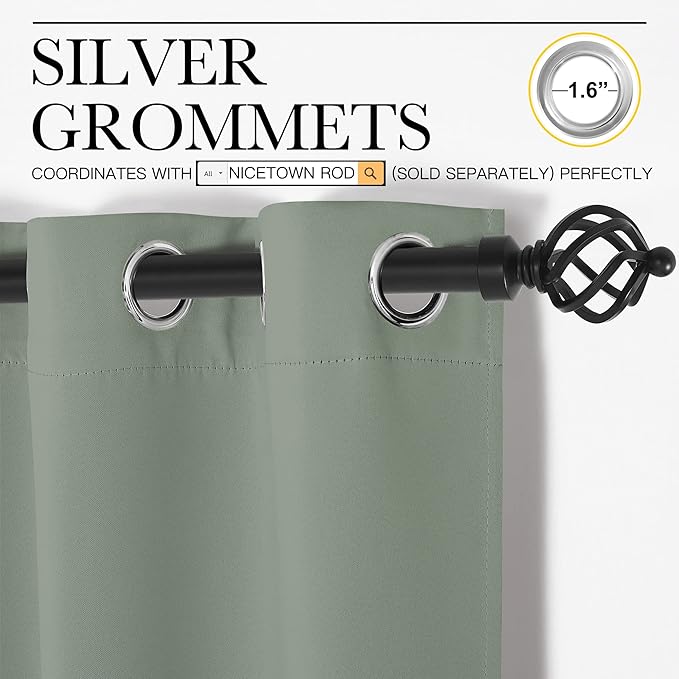 NICETOWN Greyish Green Blackout Curtains 96" Long for Office, Dining Room, Guest Room, Sound Reducing Heat and Cold Block Curtain Panels for Modern Room Decorative (55" Wide, 2 Pieces)