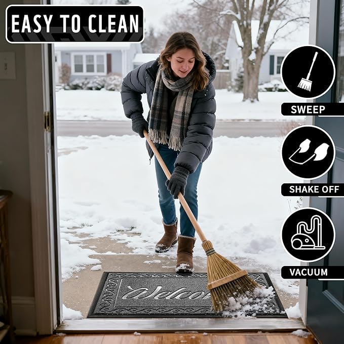 Yimobra Welcome Mat, Heavy Duty Sturdy Door Mats for Home Entrance Outdoor Indoor, Front Doormat for Outside Patio Floor Entry Porch Garage Office, Waterproof, Low Profile, 47 x 24, Black Grey