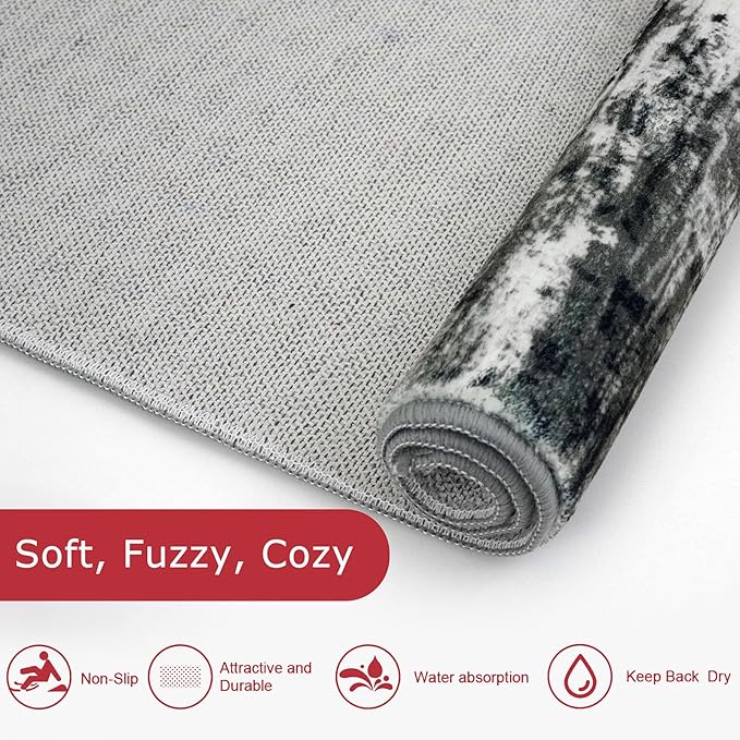 KOZYFLModern Abstract 4x6 Ft Washable Large Rugs for Entryway Non-Slip Soft Living Room Rug, Print Black Grey Throw Rugs Indoor Mat for High-Traffic Door Entrance, Laundry, Nursery, Bedroom