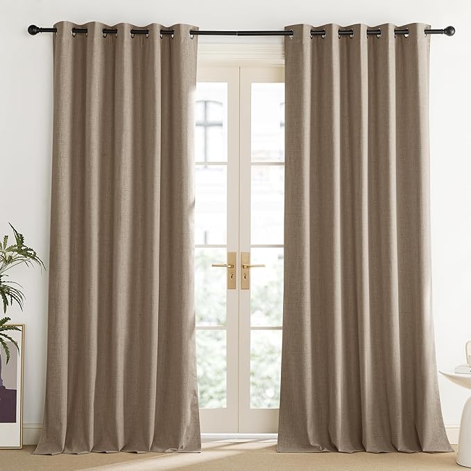 NICETOWN Burlap Vintage Open Linen Weave Flax Thermal Curtains, 100% Blackout Curtains 108" Long for Dining Room, Soundproof Window Treatment Drapes for Home Office, 62" Wide Per Panel, Set of 2
