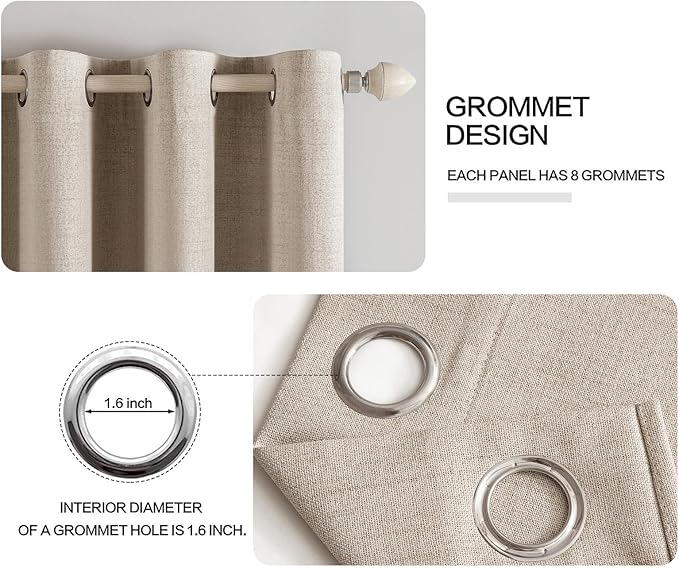 MIULEE Linen Textured Curtains for Bedroom Solid 100% Blackout Thermal Insulated Taupe Grommet Room Darkening Curtains & Drapes Luxury Decor for Living Room Nursery 52 x 54 Inch (2 Panels)