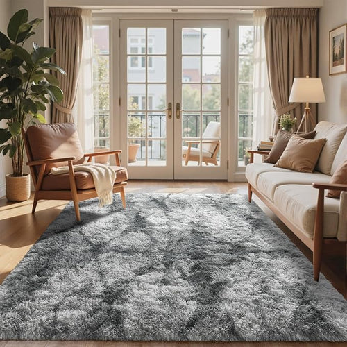 5x7 Ft Large Shag Rugs for Bedroom Living Room, Tie Dyed Ultra Soft Fluffy Furry Area Rug for Indoor Floor, Aesthetic Carpet for Home Decor (Grey)