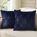 decorUhome Summer Throw Pillow Covers 16x16 Inch Set of 2, Soft Plush Faux Wool Navy Blue Solid Couch Pillow Covers, Accent Farmhouse Neutral Square Pillow Cases for Sofa Bed Living Room