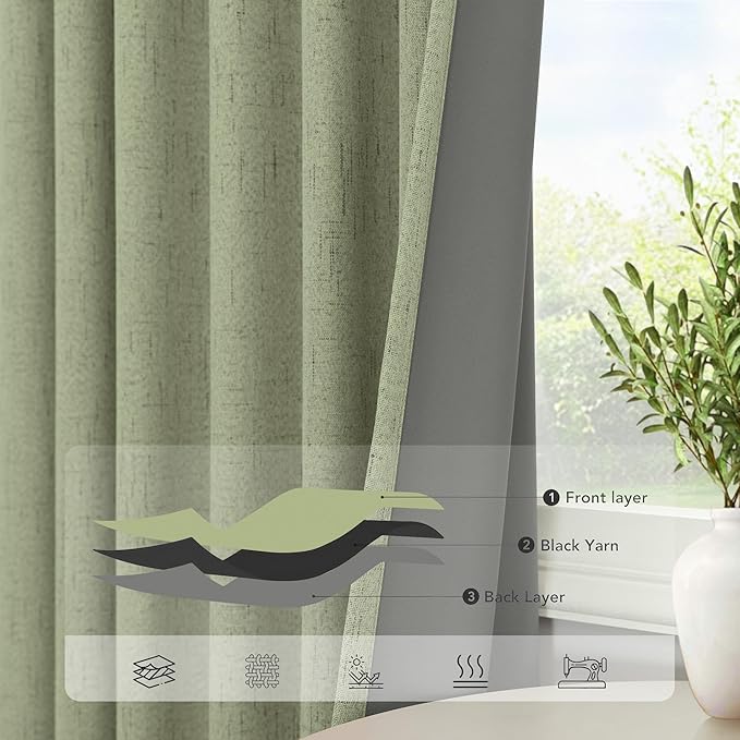 102 Inch Curtains Blackout Sage Green Christmas Decoration Black Out Linen Drapes for Bedroom Aesthetic Moody Retro Vintage Light Sage Spring Curtains for Living Room 8.5ft Length 52x102 Long 2 Panels