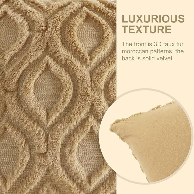 decorUhome Throw Pillow Covers 24x24 Inch Set of 2, Soft Plush Faux Wool Khaki Solid Couch Pillow Covers, Accent Euro Sham Farmhouse Neutral Square Pillow Cases for Sofa Bed Living Room