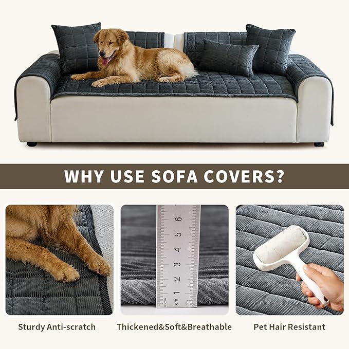 Couch Covers for Dogs Washable, Non Slip Couch Covers for Loveseat Sofa Pet Friendly, Soft Fuzzy Sofa Covers for Pet, Dog Couch Cover Furniture Protector(1PC,Dark Grey,27.6"x94.5")