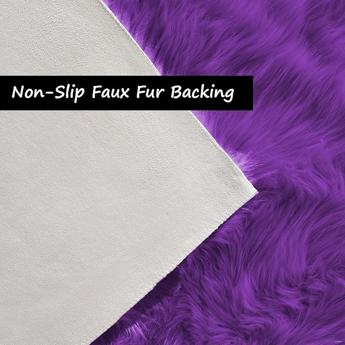 Goolela Purple Circle Rug 5ft Fluffy Round Fuzzy Furry Faux Fur Sheepskin Carpet for Bedroom Living Room Plush Washable