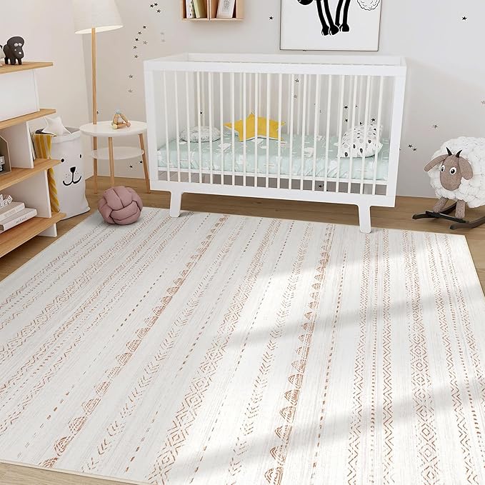 Nakagishi Area Rug Living Room Rugs: 5x7 Large Soft Machine Washable Boho Moroccan FarmNeutral Stain Resistant Indoor Floor Carpet for Bedroom Under Dining Table Home Office Decor-Cream Brown