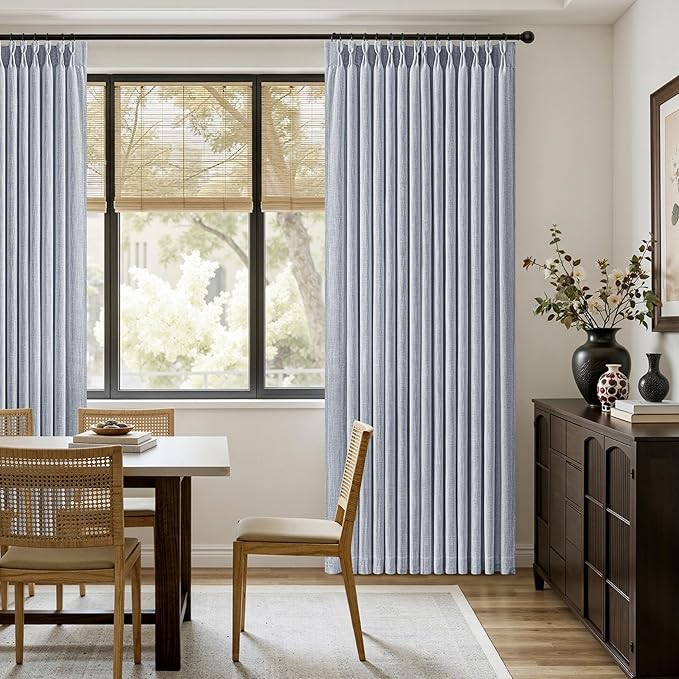 MIULEE Pinch Pleated Thick Linen Curtains 84 Inches Long 2 Panels for Living Room Bedroom, Linen Textured Memory Trained Drapes Pleat Back Tab Light Filtering Light Blue Window Curtains with Hooks