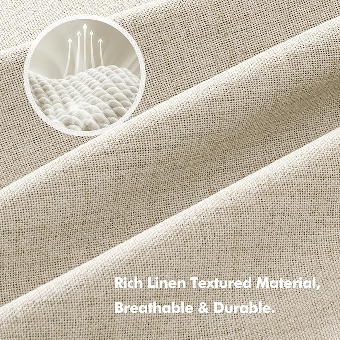 MIULEE 100% Blackout Linen Curtains for Bedroom, Cream Solid Luxury Decor Thermal Insulation Room Darkening Drapes for Living Room Nursery Back Tab Rod Pocket 42 x 63 Inches, 2 Panels
