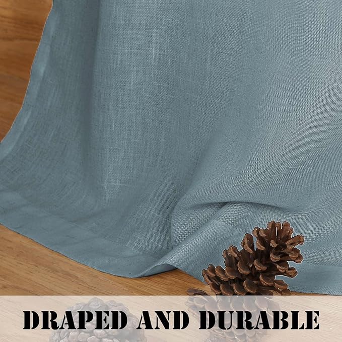 H.VERSAILTEX Elegant Natural Linen Blended Energy Efficient Light Filtering Linen Textured Curtains/Nickel Grommet Window Treatments Panels/Drapes (Set of 2, Stone Blue, 52"W x 45"L)