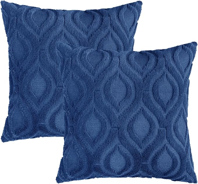 decorUhome Throw Pillow Covers 26x26 Inch Set of 2, Soft Plush Faux Wool Dark Blue Solid Couch Pillow Covers, Accent Euro Sham Farmhouse Neutral Square Pillow Cases for Sofa Bed Living Room