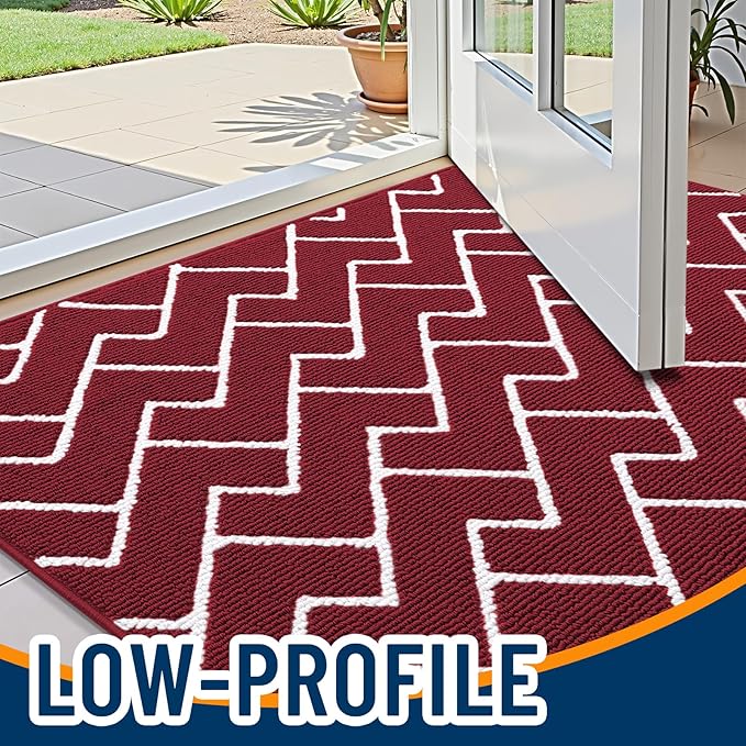 OLANLY Front Door Mat, Non-Slip Rubber Backing, Dirt Resistant and Absorbent, Washable, Easy to Clean Low-Profile Indoor Doormat for Back Door, Entryway, Inside Entrance, 48x32, Burgundy
