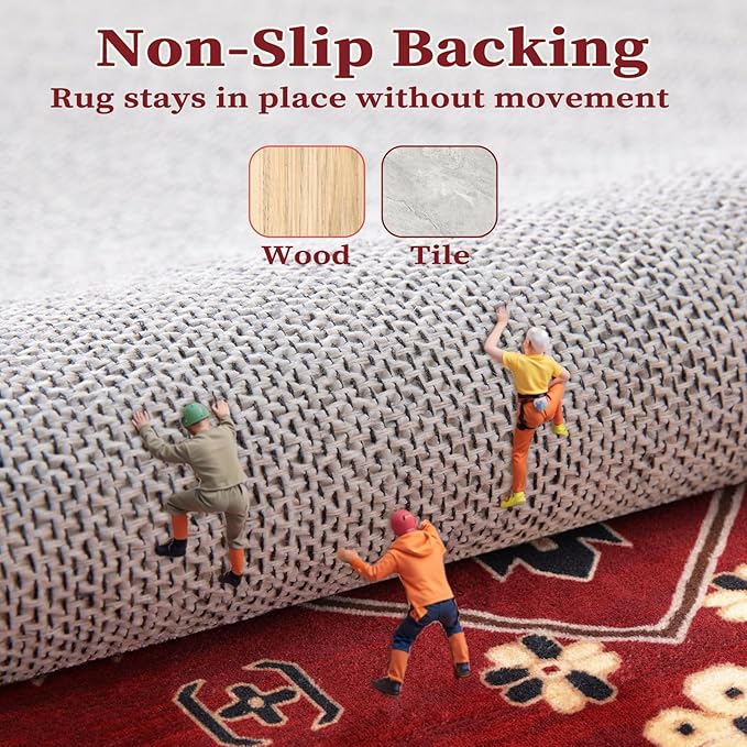 SERISSA Boho Rugs for Entryway, 2x3 Washable Non-Slip Entryway Rug Small Area Rug, Ultra Soft Oriental Vintage Red Black Low-Pile Indoor Door Mat Floor Carpet for Entrance Bedroom Kitchen Bathroom