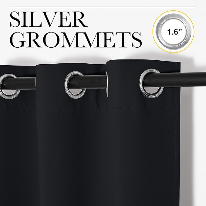 NICETOWN Patio Blackout Curtain Shades, 2 Panels, 55 inches x 94 inches, Black, Summer Home Decoration Thermal Insulated Grommet Blackout Draperies/Drapes for Kitchen