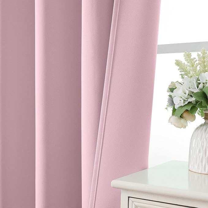 CUCRAF Light Pink Blackout Curtains 72 inch Length 2 Panels Set, Rod Pocket Room Darkening Drapes for Bedroom Living Room, Insulated Thermal Light Blocking Window Curtain (W52 x L72 Inch)