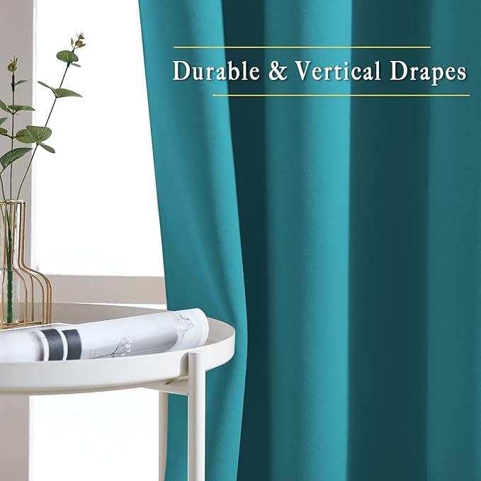 NICETOWN Bedroom Blackout Curtains Panels - Triple Weave Energy Saving Thermal Insulated Solid Grommet Blackout Draperies for Patio (80 inches by 108 Inch, Peacock Teal, Set of 2)