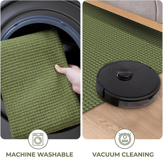 KOZYFLY Extra Long Runners for Hallways 3x16 ft Washable Kitchen Runner Non Slip Rubber Backed Hallway Rug Cotton Entryway Runner Rug Floor Carpet for Indoor Hall, Kitchen, Bright Green/Earthy Green