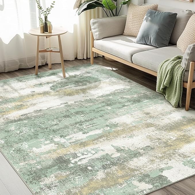 BEIMO Area Rugs 8x10 for Living Room Bedroom, Modern Abstract Machine Washable Large Light Green Rug Soft Rug, Low Pile Floor Carpet with Non Slip Backing for Dining Room