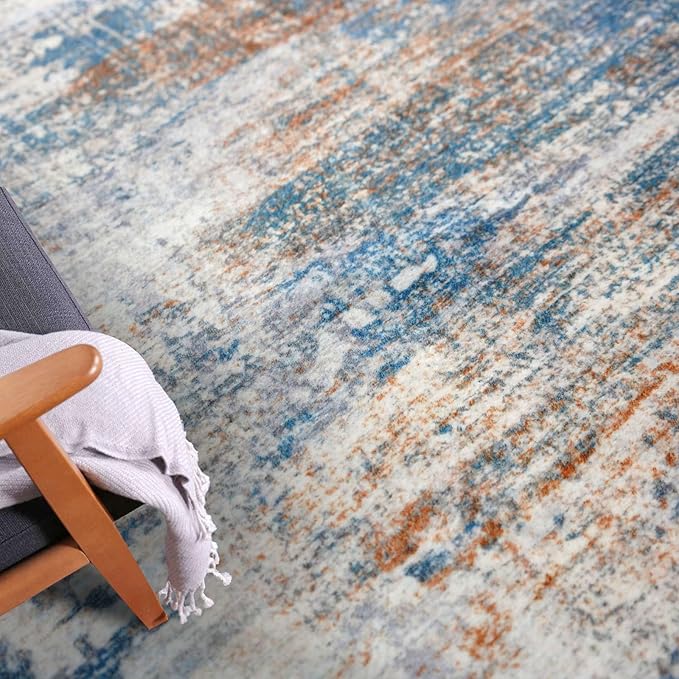 IOHOUZE Abstract Runner Rug 2x10 Ft Washable Runners for Hallways, Non Slip Kitchen Runner Printed Faux Wool Entryway Runner Indoor, Modern Abstract Floor Carpet for Hall Kitchen, Blue Rust