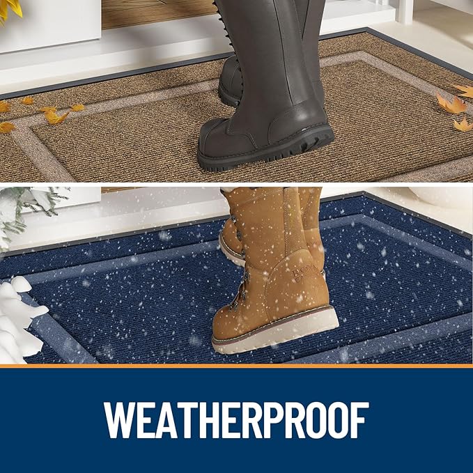 OLANLY Front Door Mat Indoor Outdoor Entrance, Waterproof All-Season, All-Weather Doormat, Sturdy Natural Rubber, Fade Resistant, Low Profile, Easy Clean Patio Porch Entryway Mat, 36x24, Beige