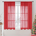 BGment Short Red Linen Curtains 48 Inch Length for Windows, Light Filtering Drapes Semi Sheer with Rod Pocket for Small Bedroom Living Room Lightweight, 2 Panels Set, Each 42 Inch Wide